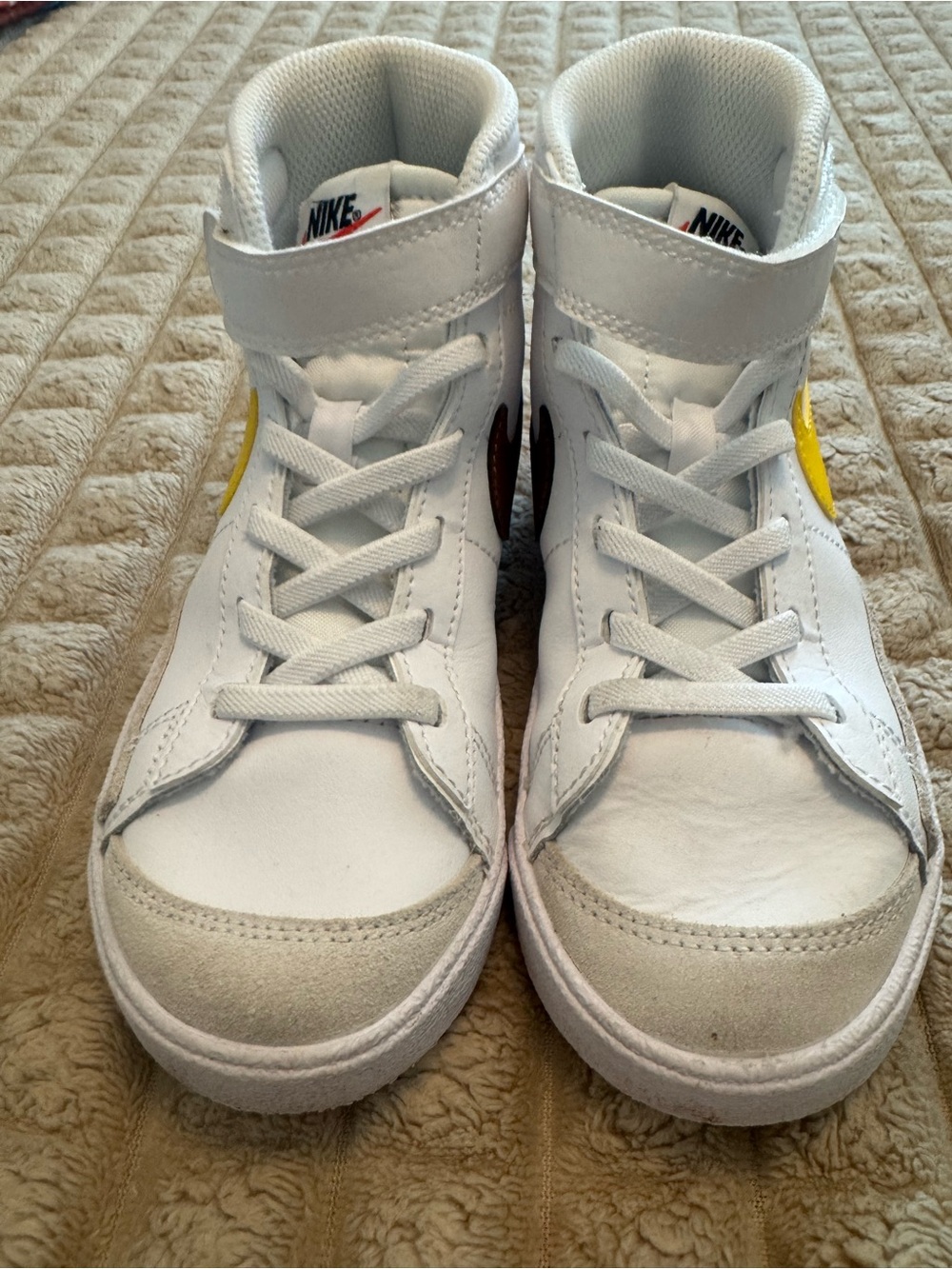 Nike Kids White High-Top Sneakers with Yellow Swoosh